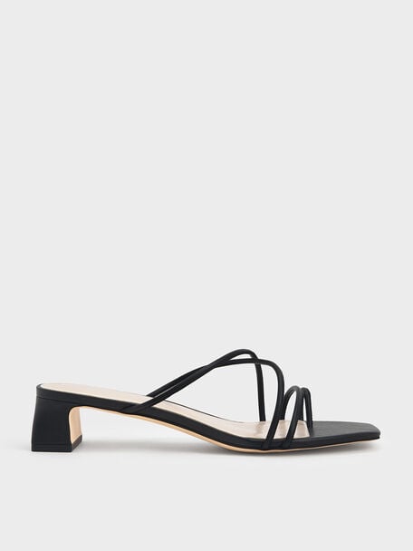 Strappy Toe Ring Sandals, Black, hi-res