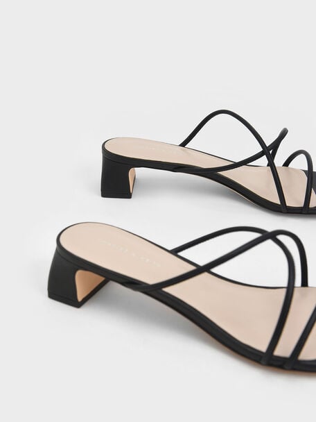 Strappy Toe Ring Sandals, Black, hi-res