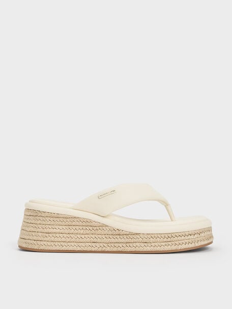 Espadrille Thong Sandals, Cream, hi-res