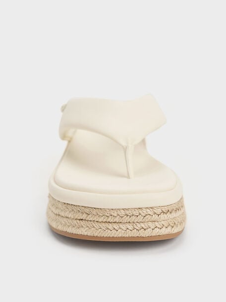 Espadrille Thong Sandals, Cream, hi-res