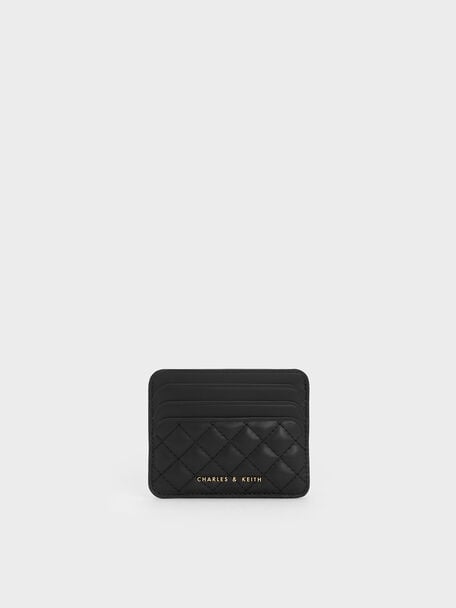 Cleo Quilted Card Holder, Black, hi-res