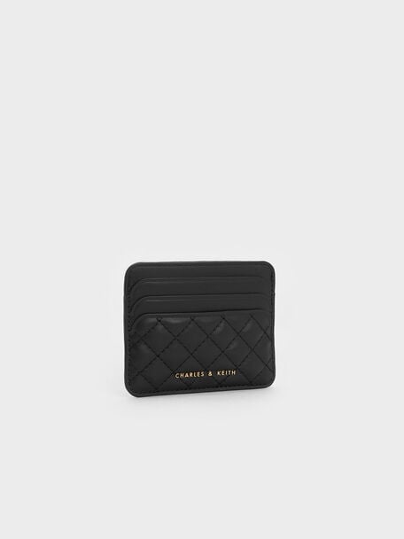 Cleo Quilted Card Holder, Black, hi-res