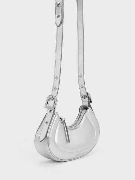 Petra Curved Shoulder Bag, Silver, hi-res