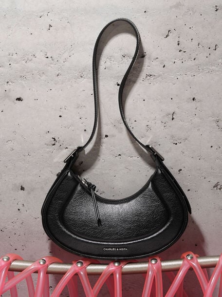 Petra Curved Shoulder Bag, Noir, hi-res