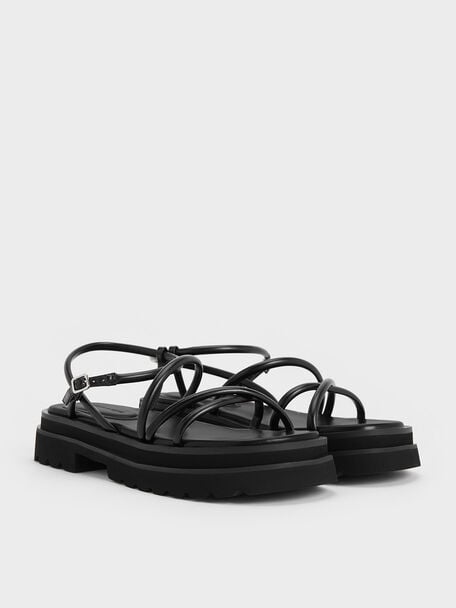 Tubular Strap Sandals, Black, hi-res