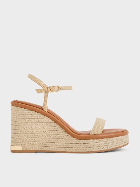 Woven Espadrille Wedges, Sand, hi-res