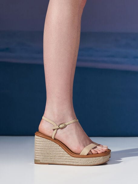 Woven Espadrille Wedges, Sand, hi-res