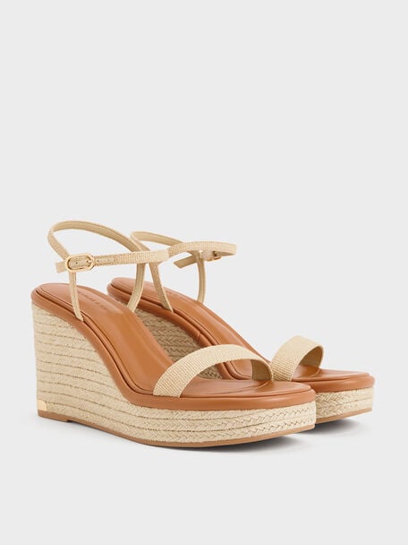 Woven Espadrille Wedges, Sand, hi-res