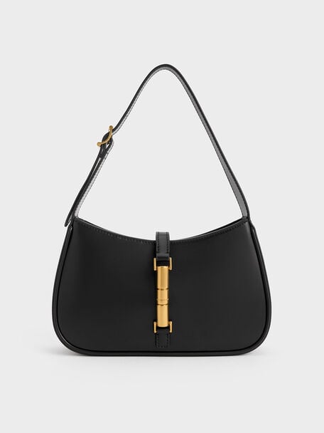 Cesia Metallic Accent Shoulder Bag, Black, hi-res