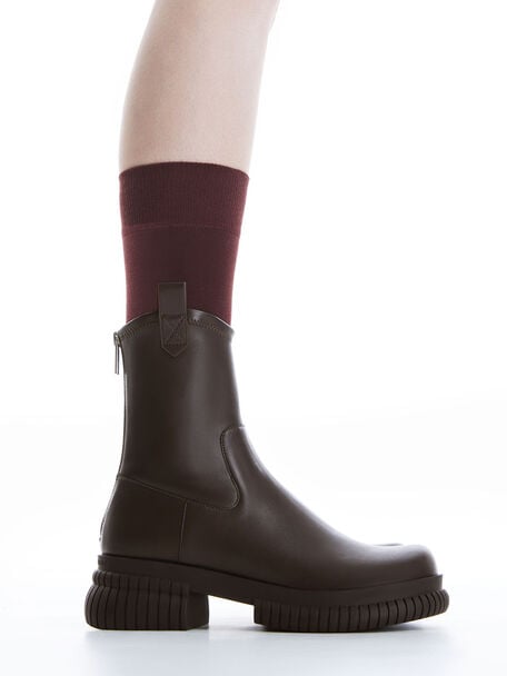 Cowboy Platform Ankle Boots, Dark Brown, hi-res