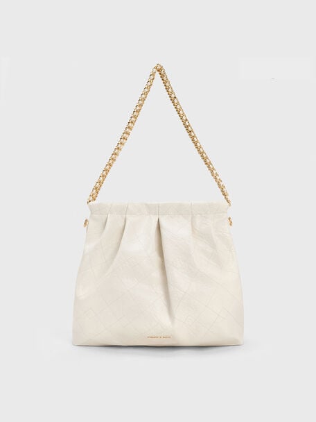 Duo Double Chain Hobo Bag, Cream, hi-res