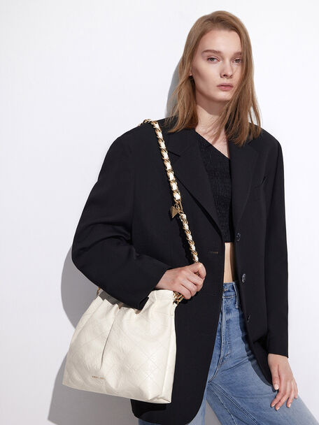 Duo Double Chain Hobo Bag, Cream, hi-res