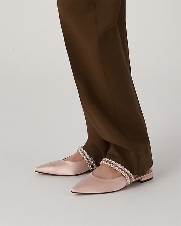 Women’s Light Pink Goldie Recycled Polyester Gem-Encrusted Mary Jane Flats - CHARLES & KEITH