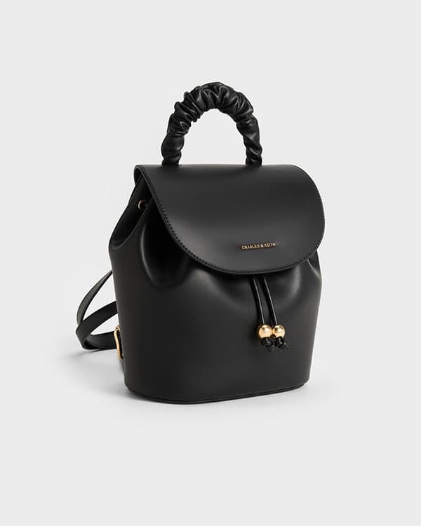 Women’s Black Eve Ruched-Handle Backpack - CHARLES & KEITH